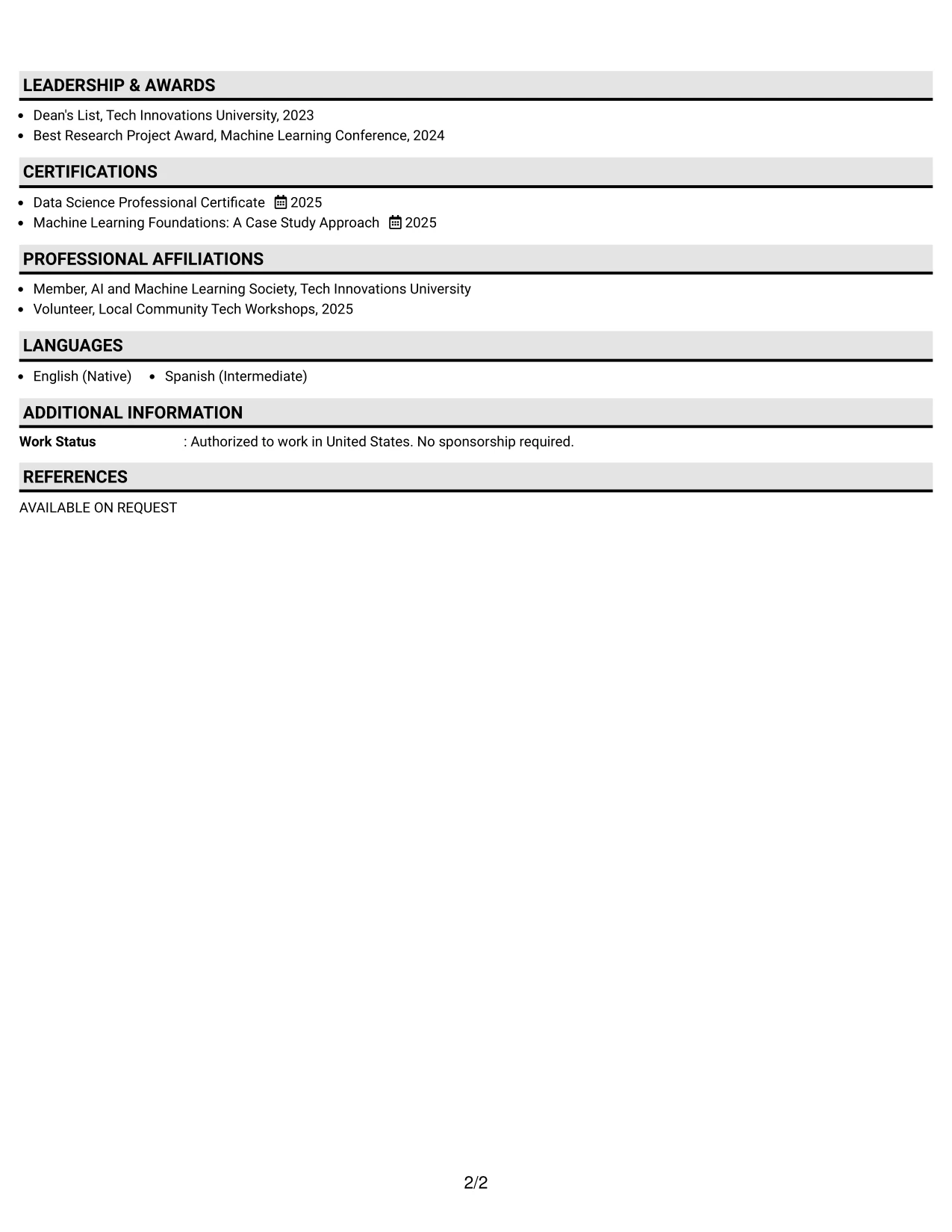 Resume Example Page 2