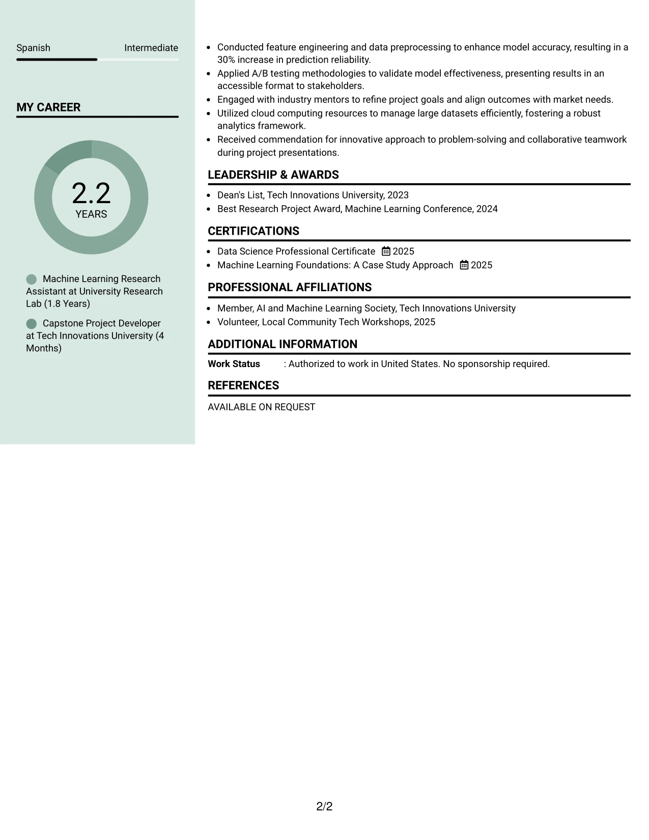 Resume Example Page 2