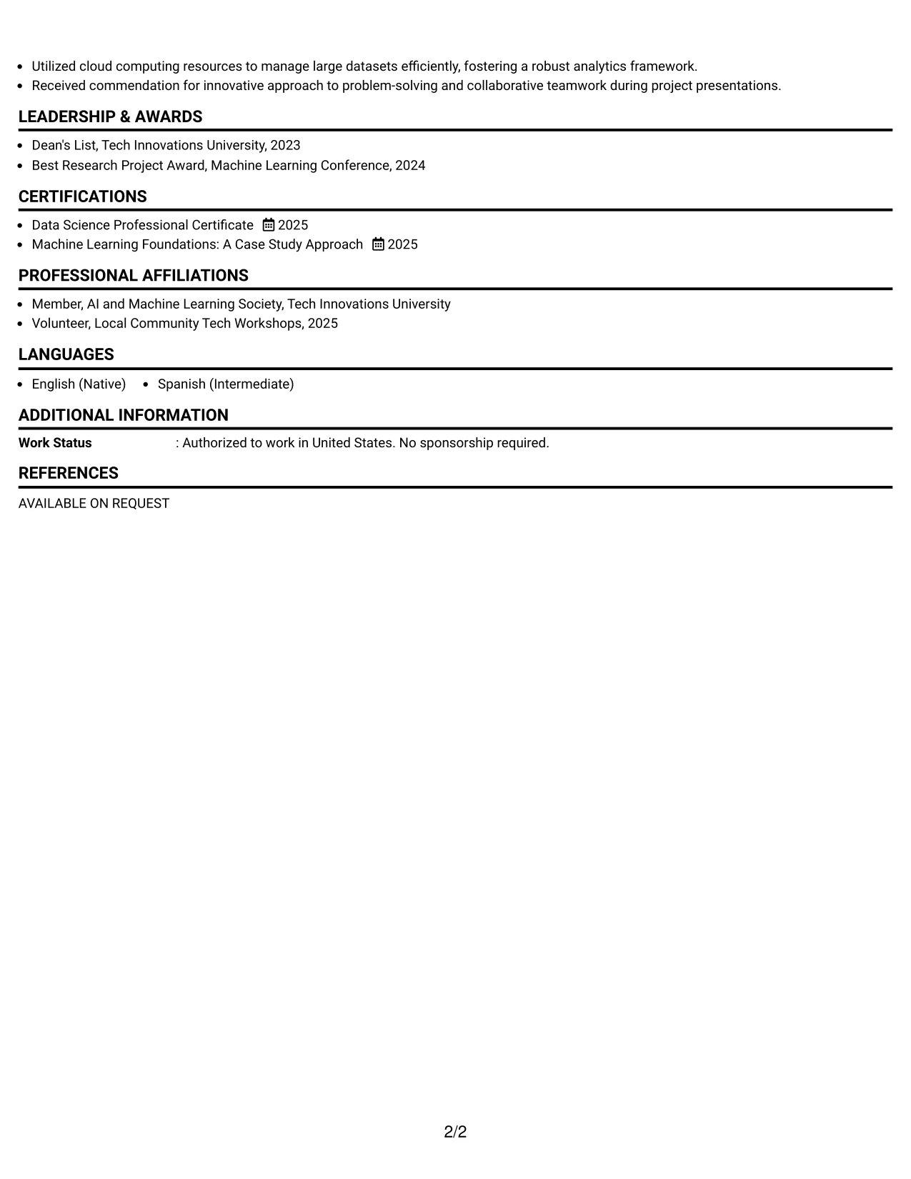 Resume Example Page 2