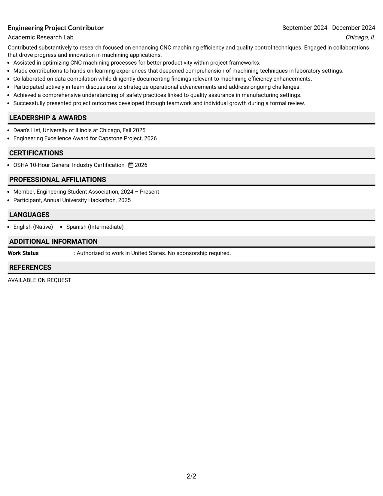 Resume Example Page 2