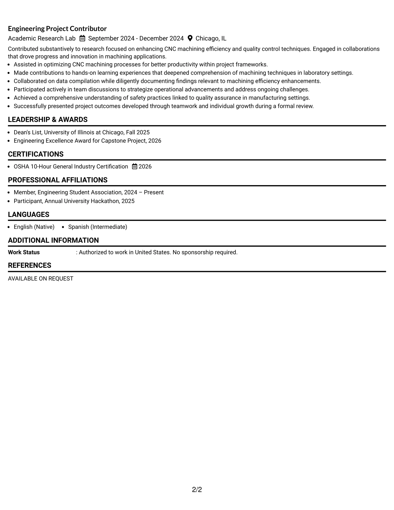 Resume Example Page 2