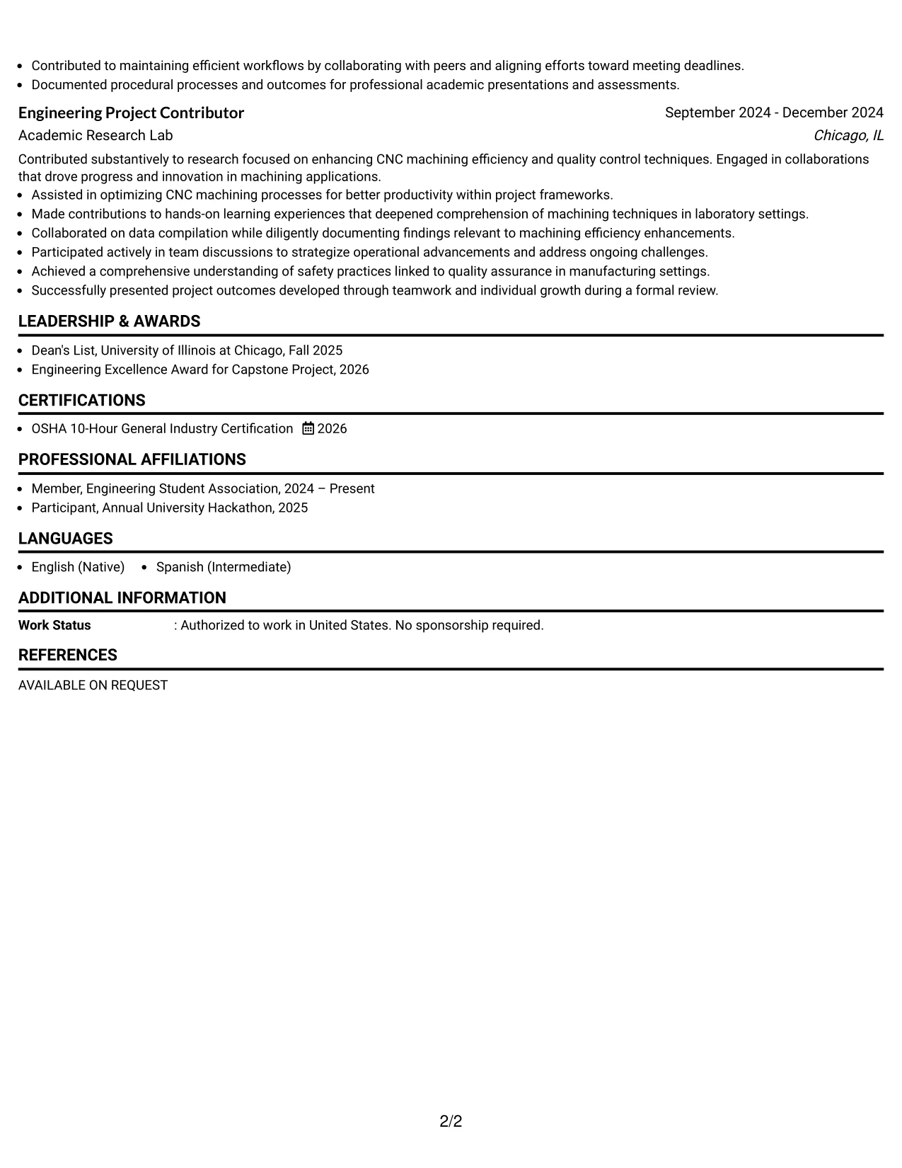 Resume Example Page 2