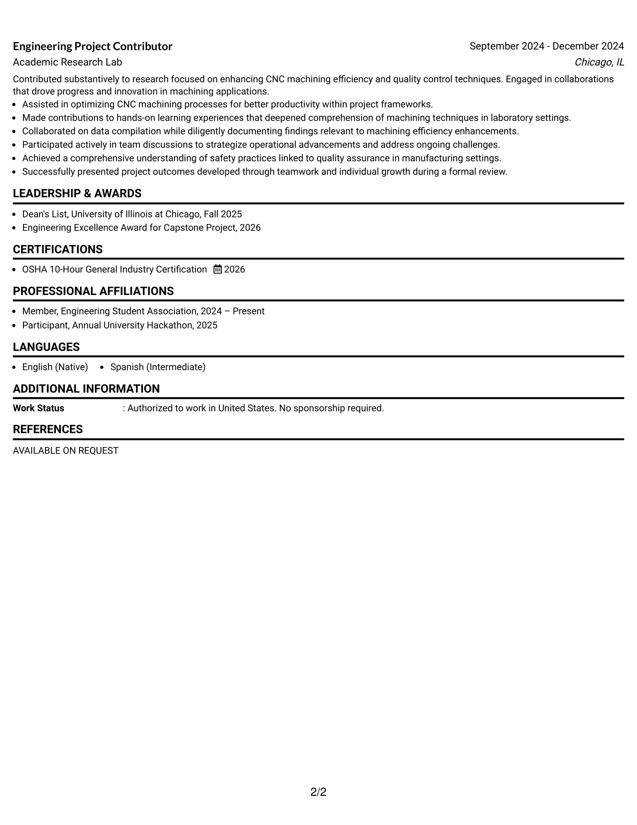 Resume Example Page 2