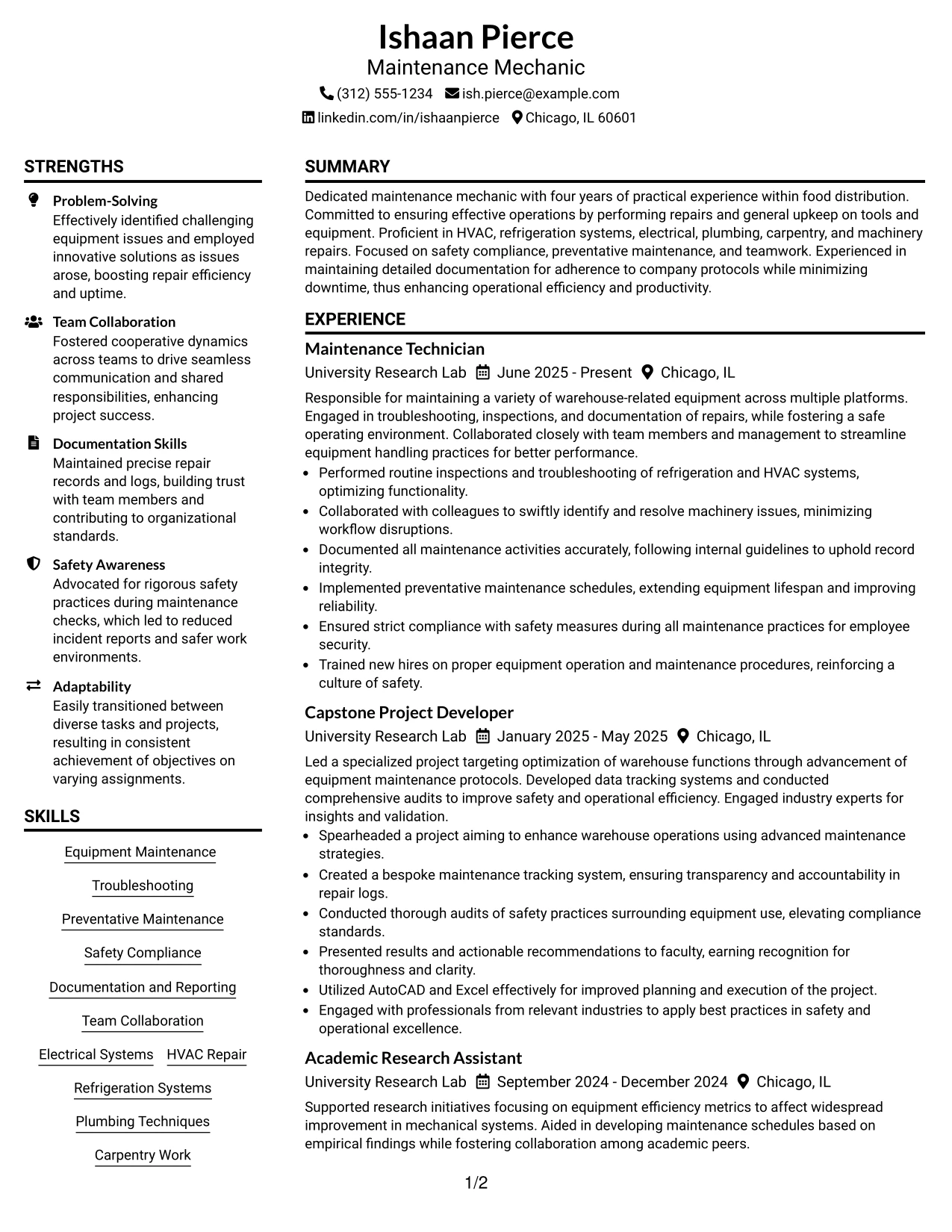 Resume Example Page 1