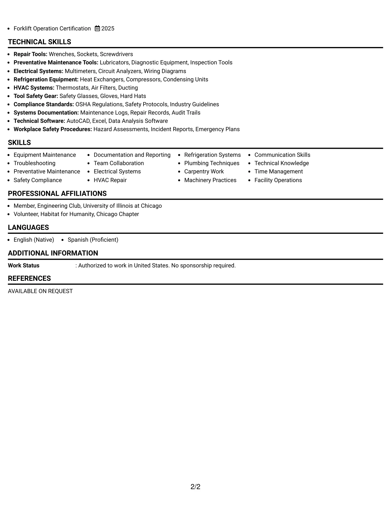 Resume Example Page 2