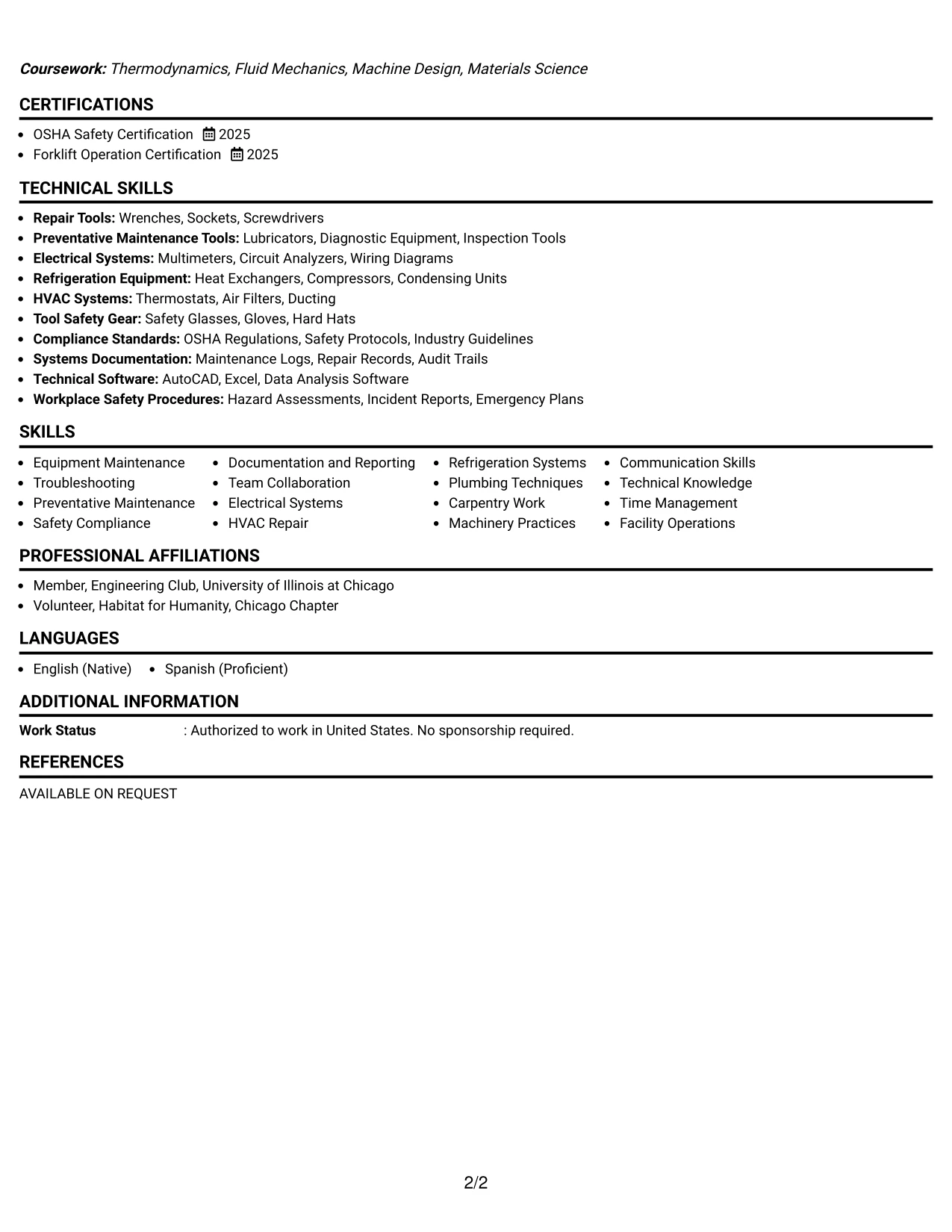 Resume Example Page 2
