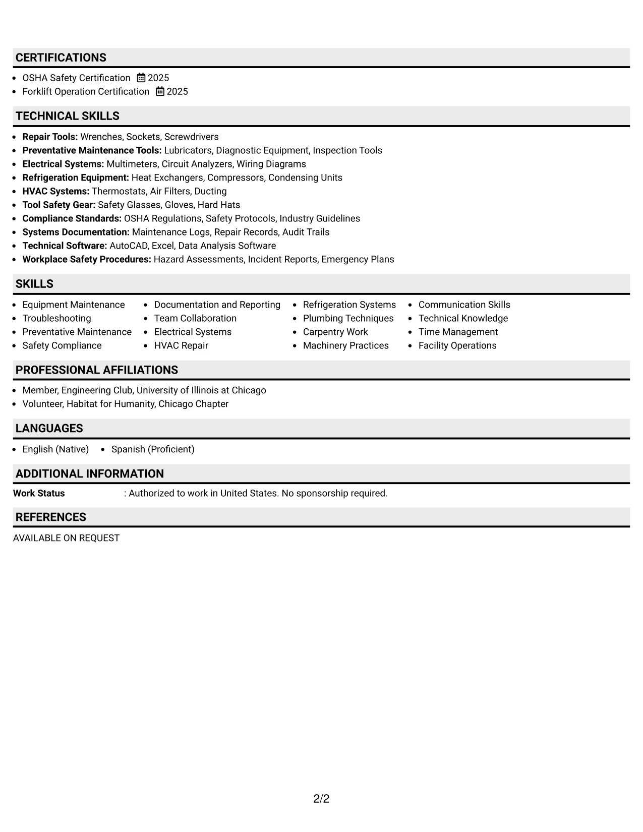 Resume Example Page 2