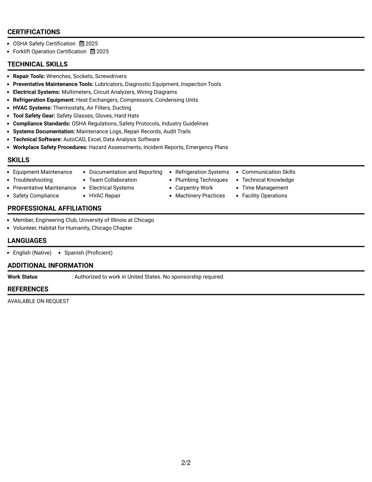 Resume Example Page 2