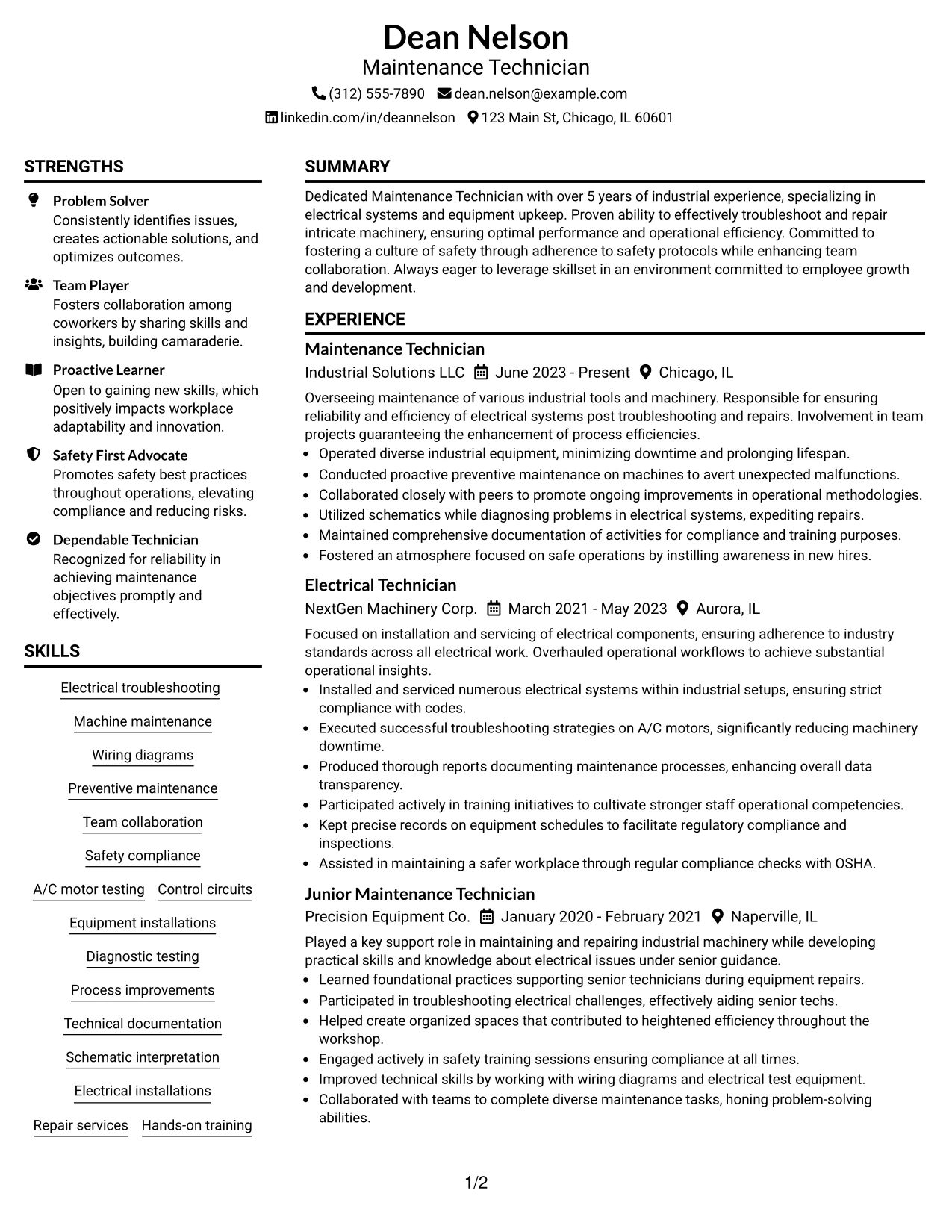 Resume Example Page 1