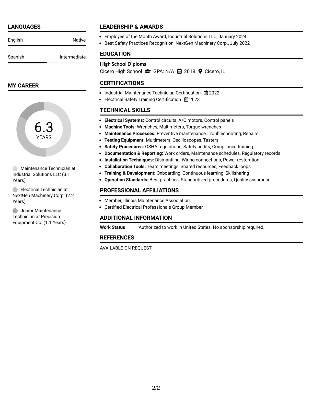 Resume Example Page 2