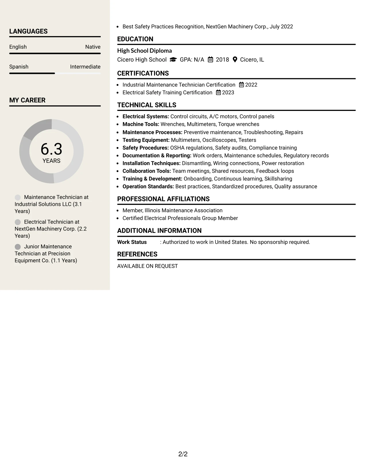Resume Example Page 2