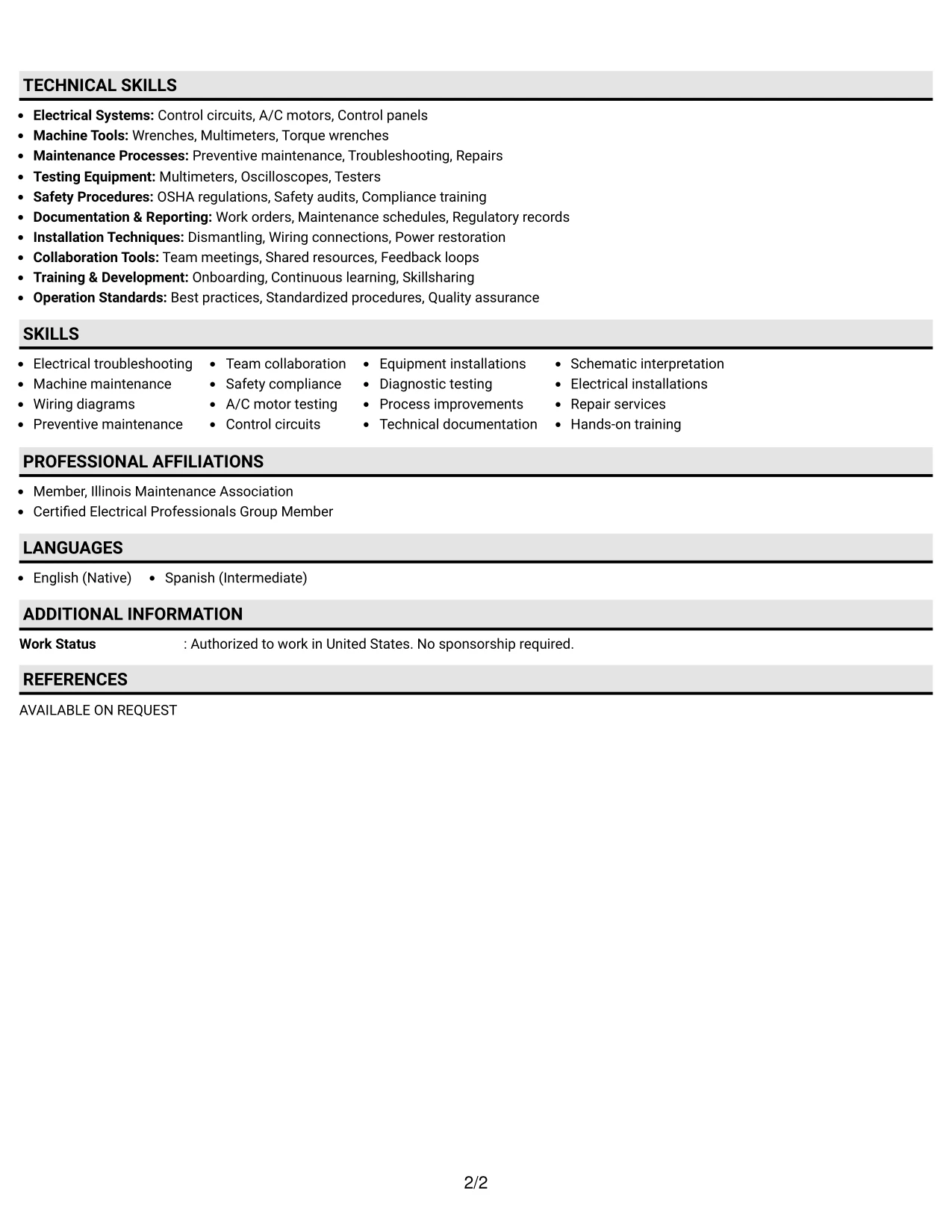 Resume Example Page 2