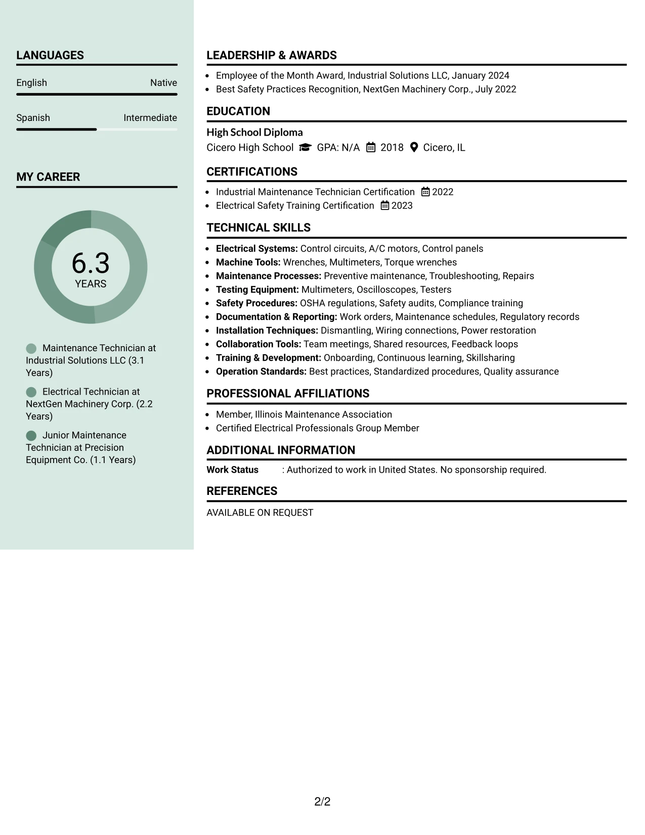 Resume Example Page 2