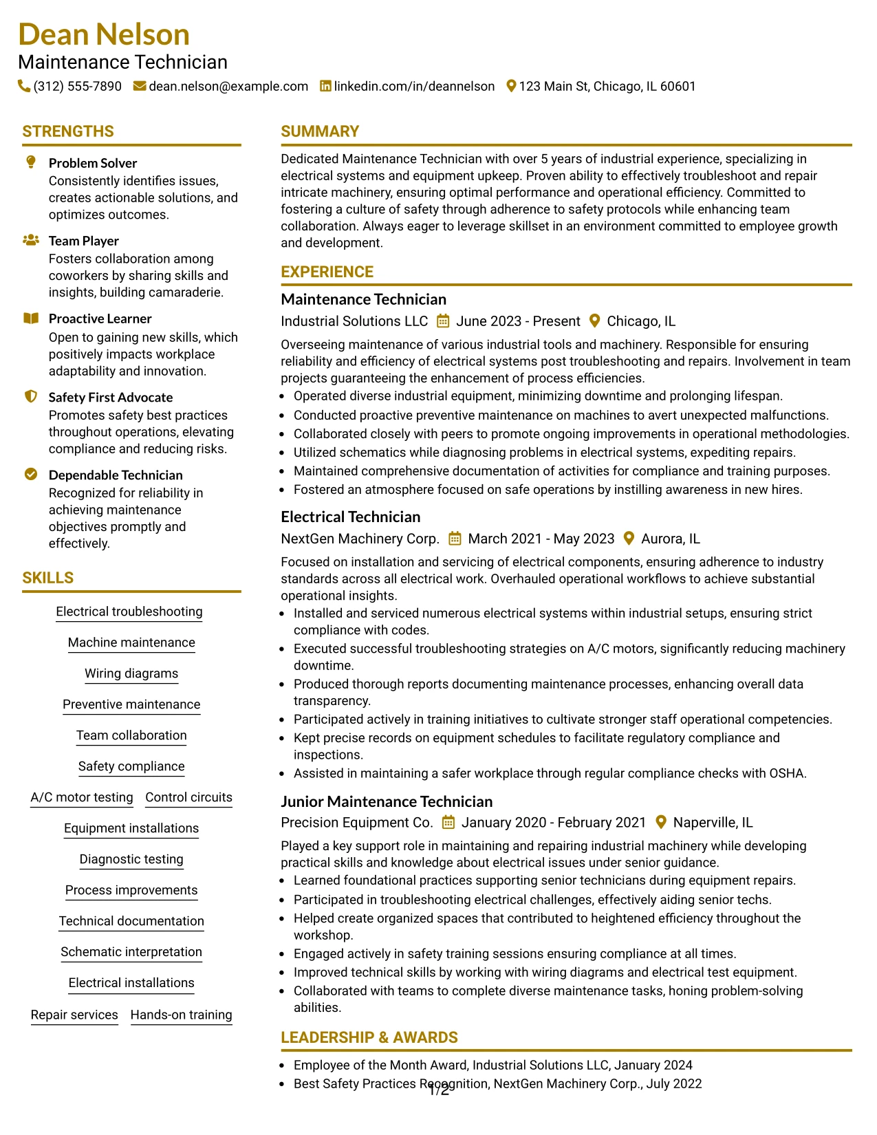 Resume Example Page 1