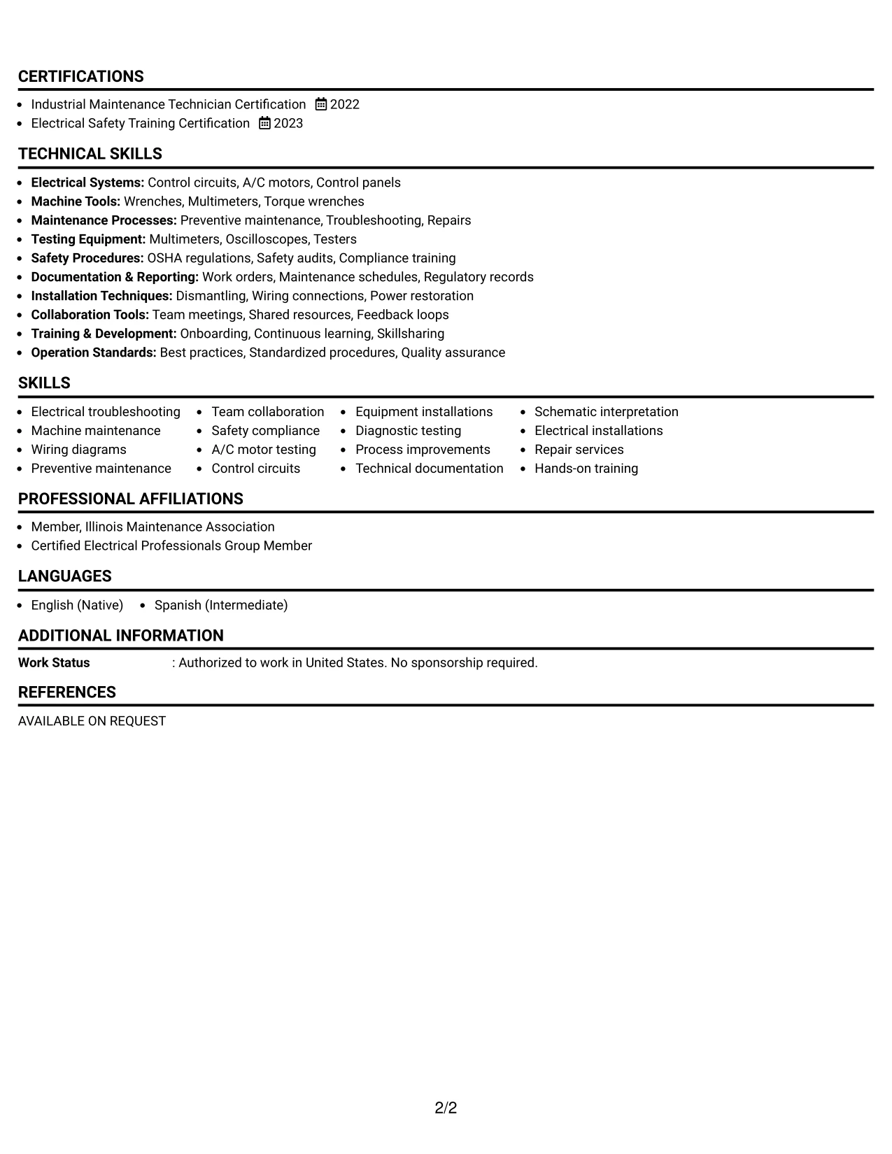Resume Example Page 2