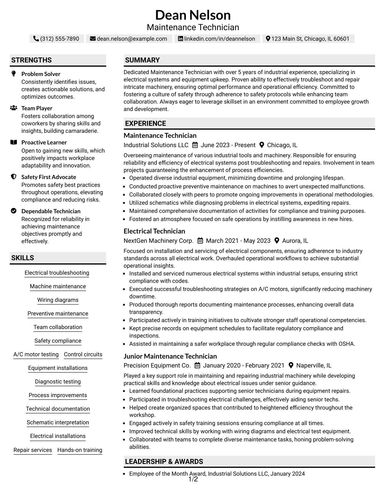 Resume Example Page 1