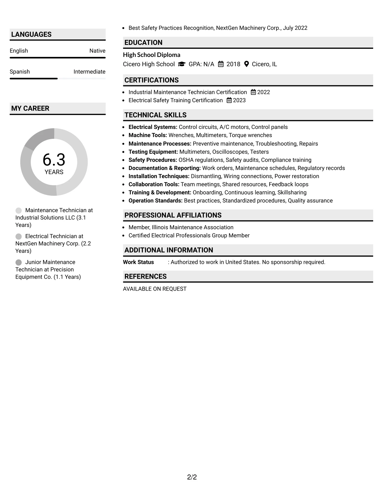 Resume Example Page 2