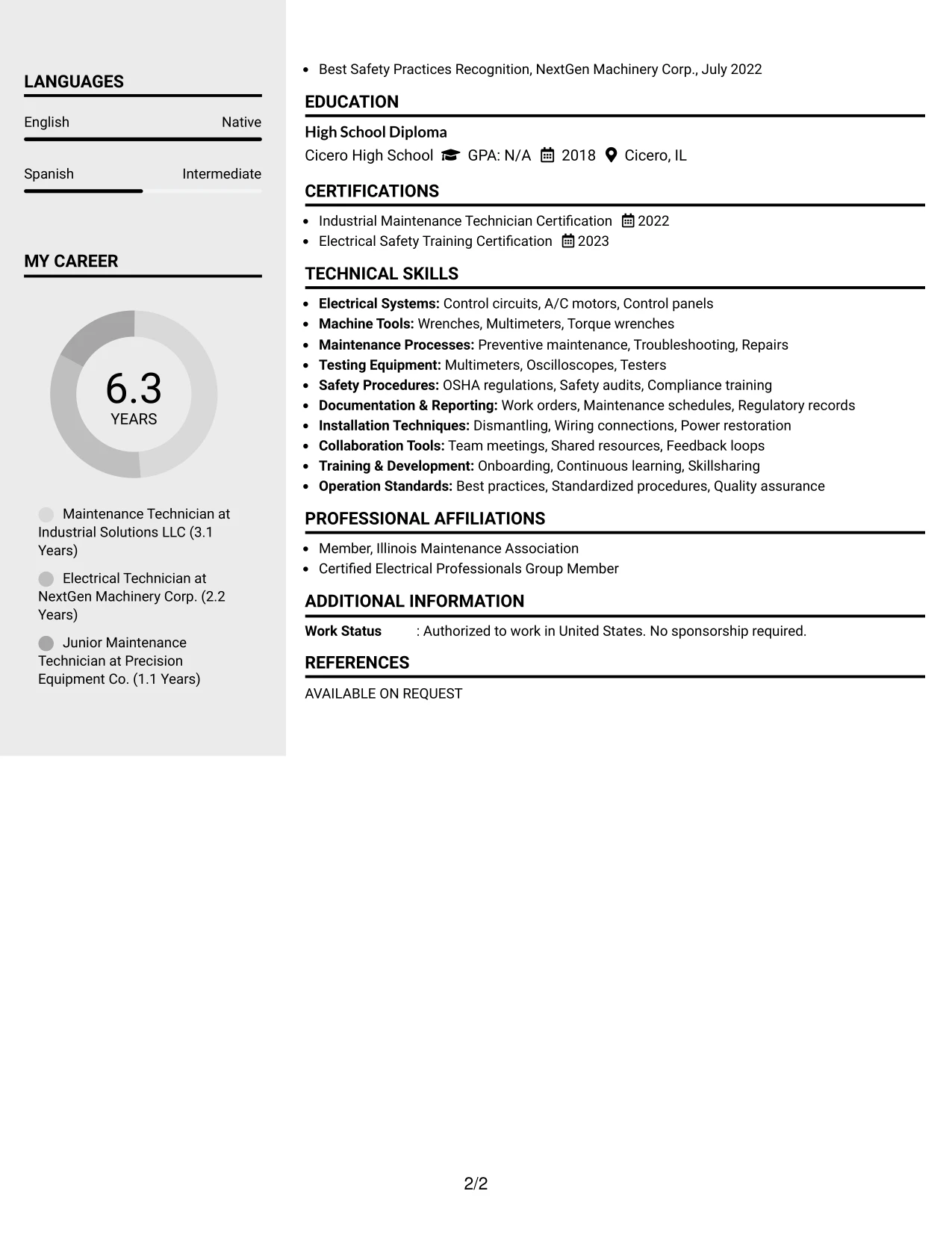 Resume Example Page 2