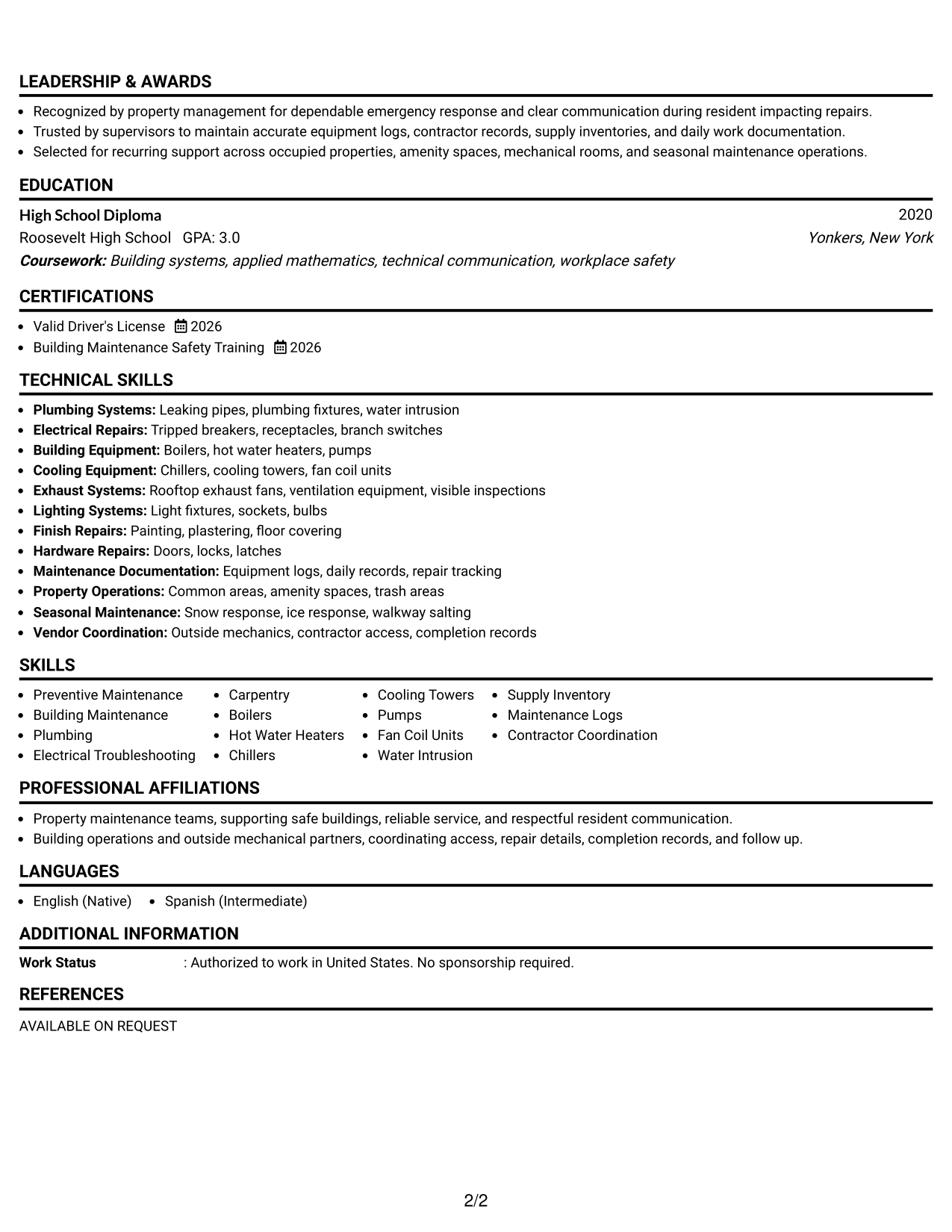 Resume Example Page 2