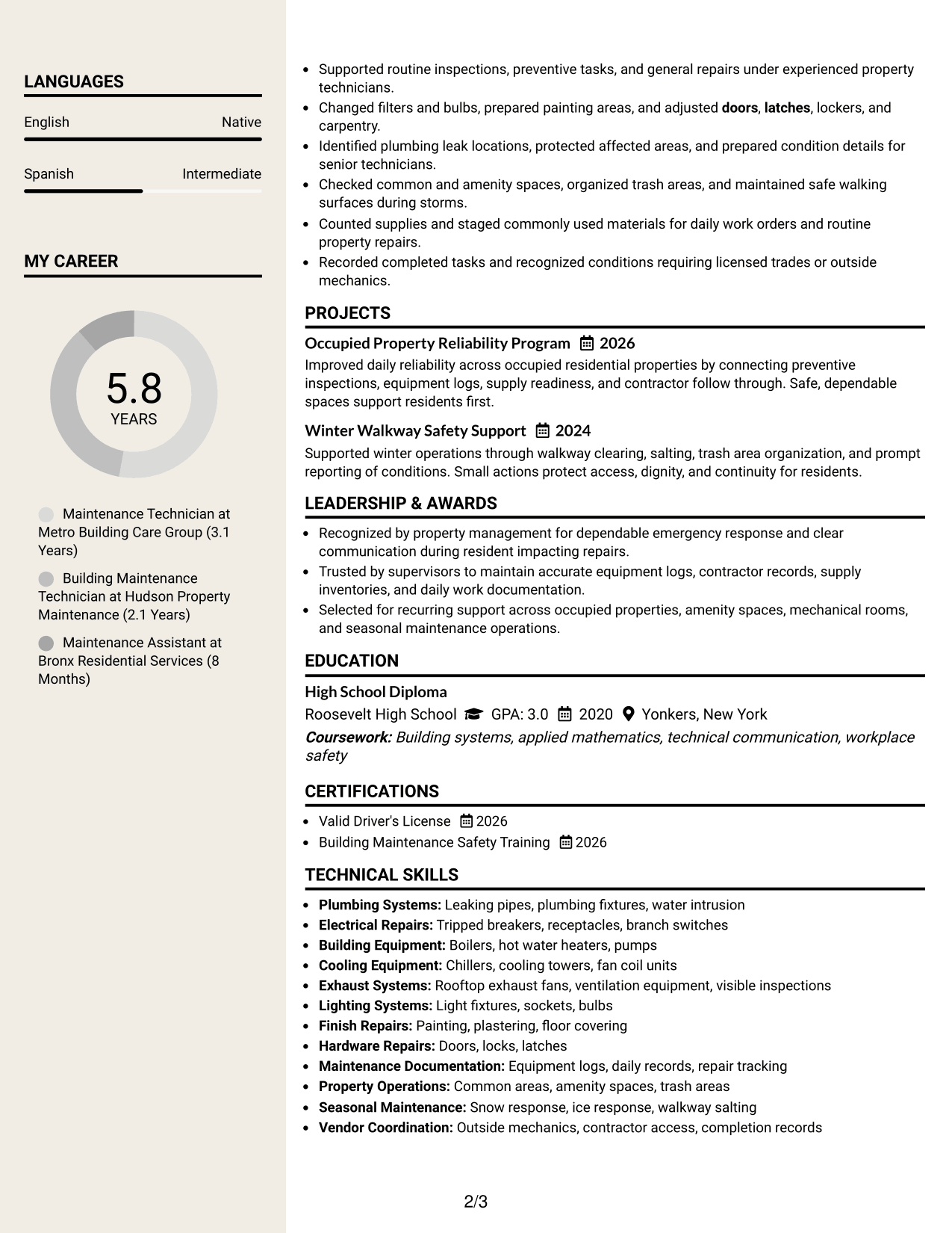 Resume Example Page 2