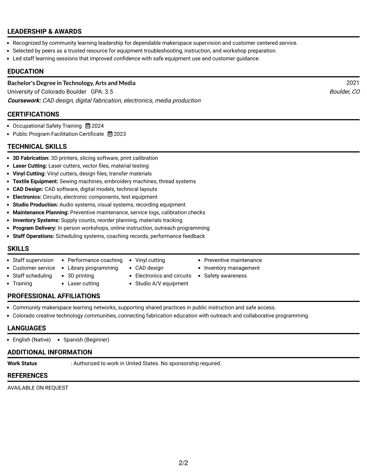 Resume Example Page 2