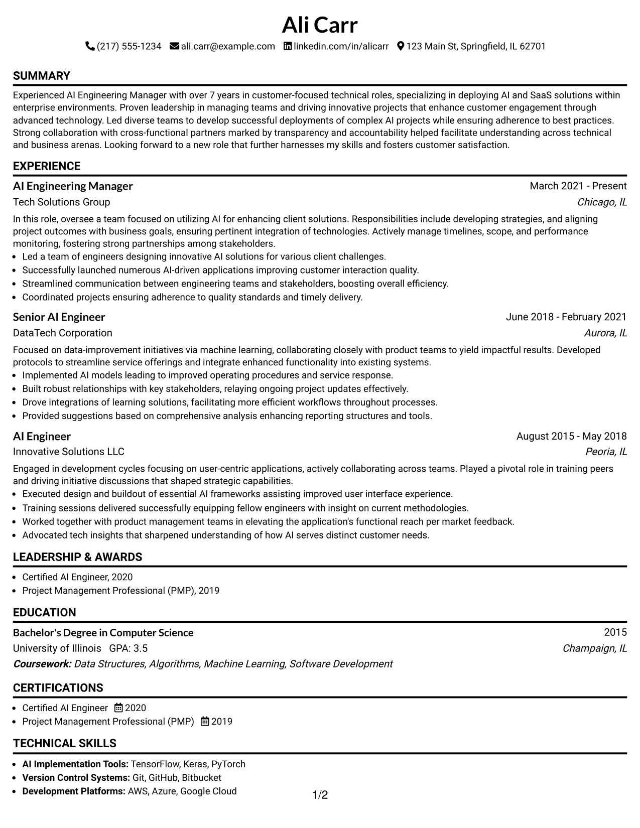 Resume Example Page 1