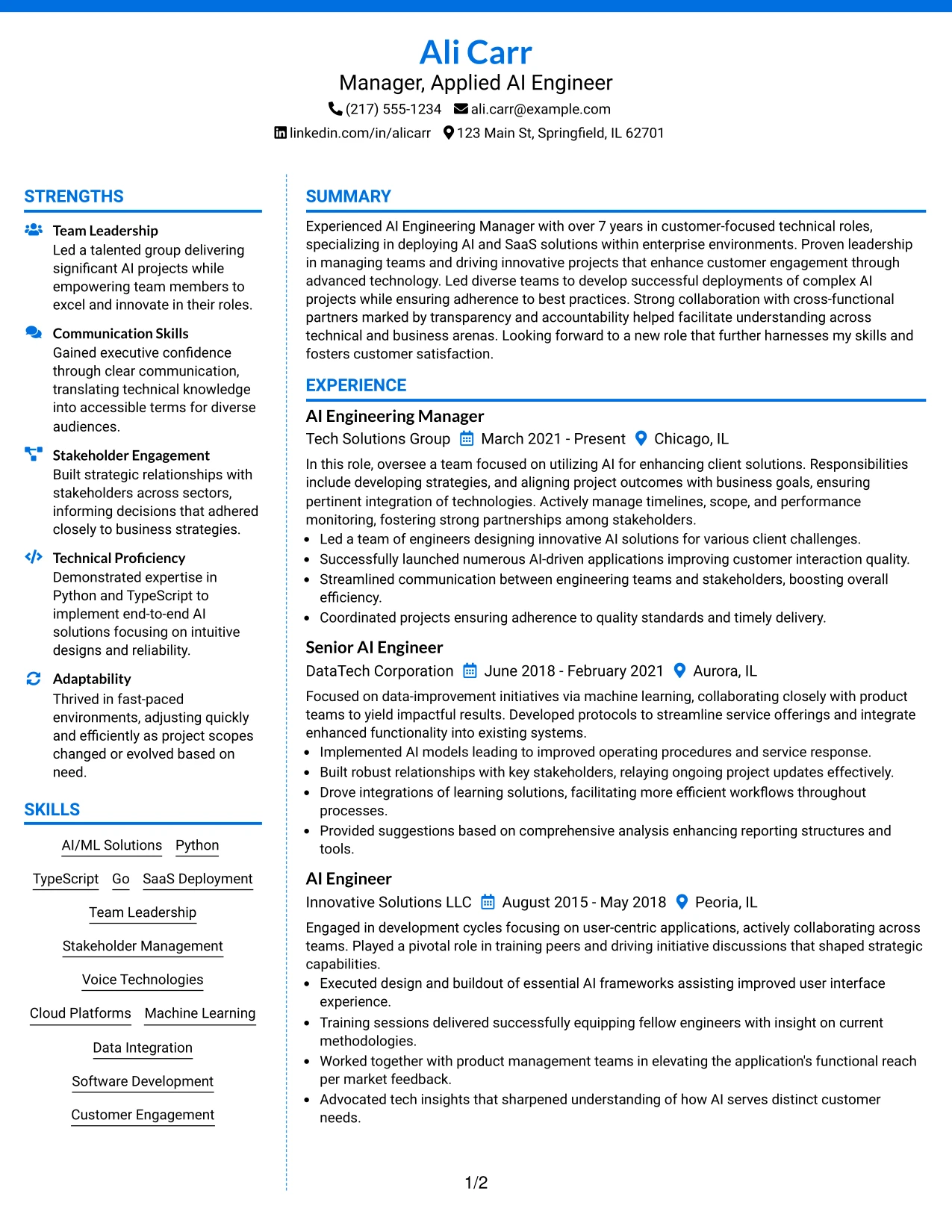 Resume Example Page 1