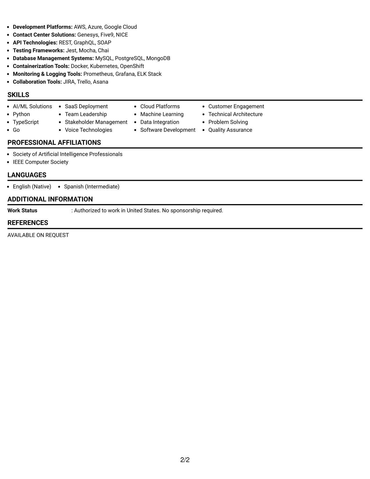 Resume Example Page 2