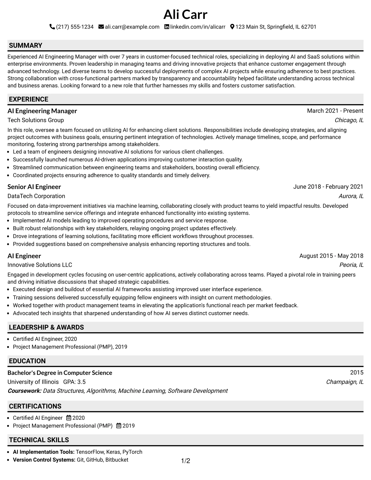 Resume Example Page 1