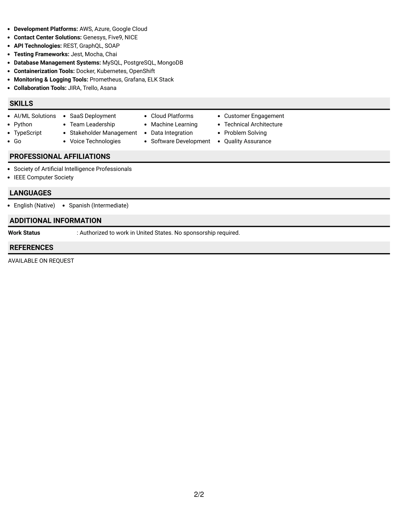 Resume Example Page 2