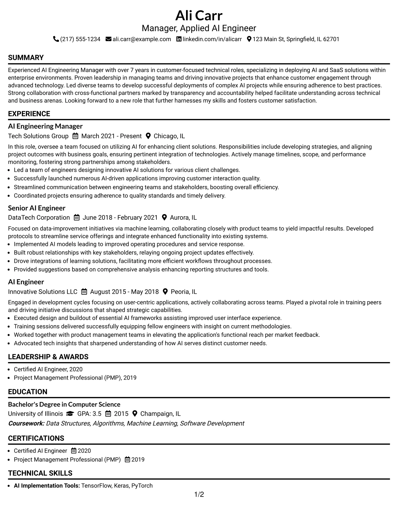 Resume Example Page 1