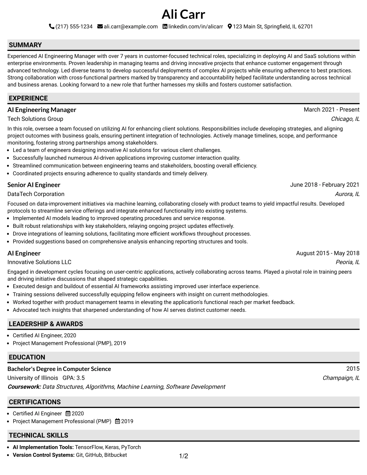 Resume Example Page 1