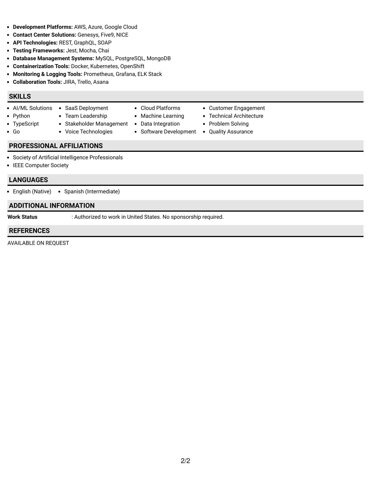 Resume Example Page 2