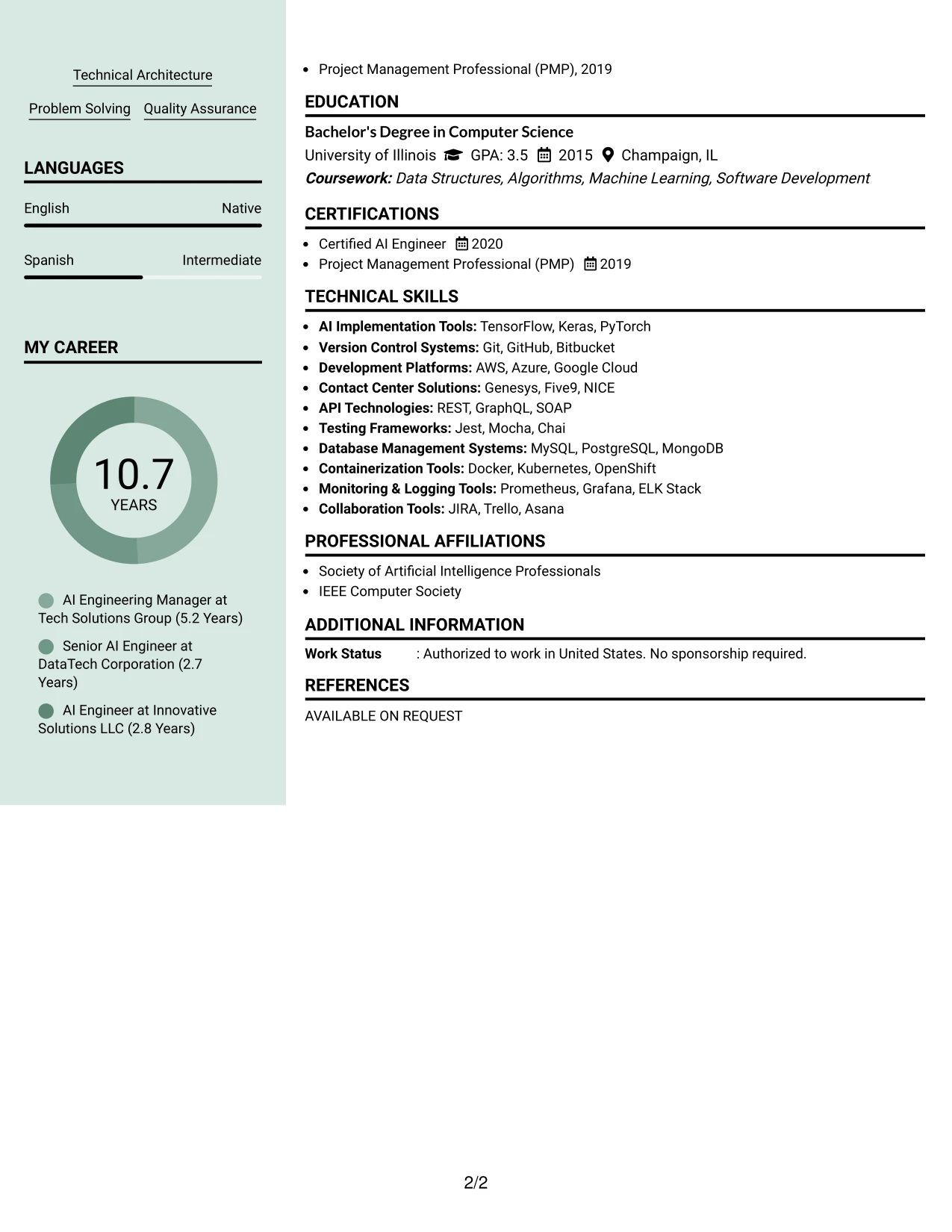 Resume Example Page 2