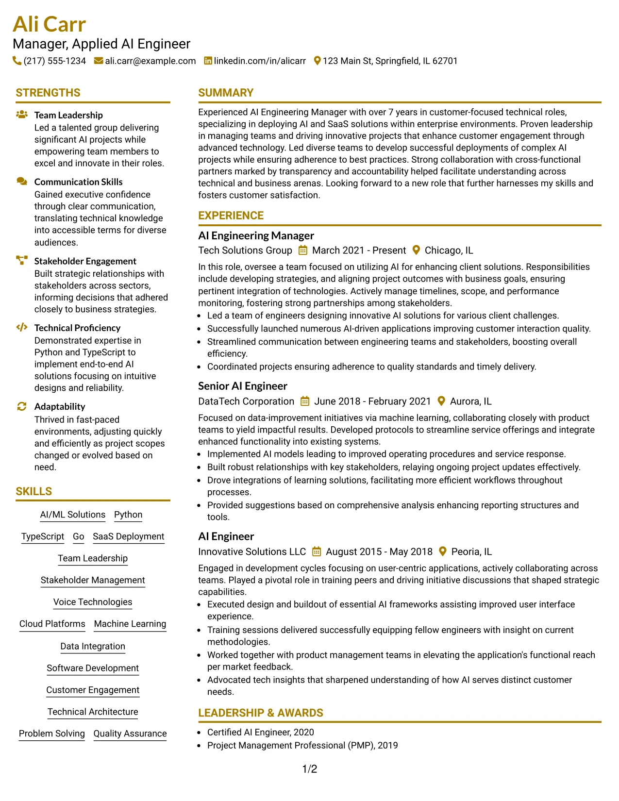 Resume Example Page 1