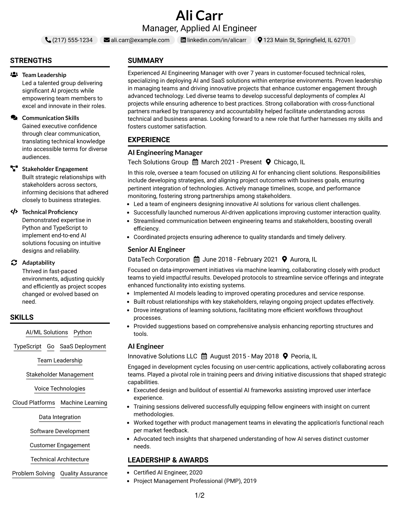 Resume Example Page 1