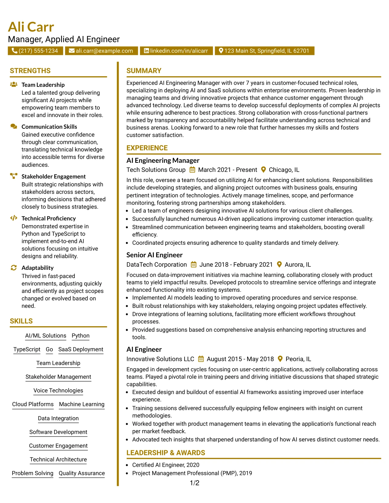 Resume Example Page 1