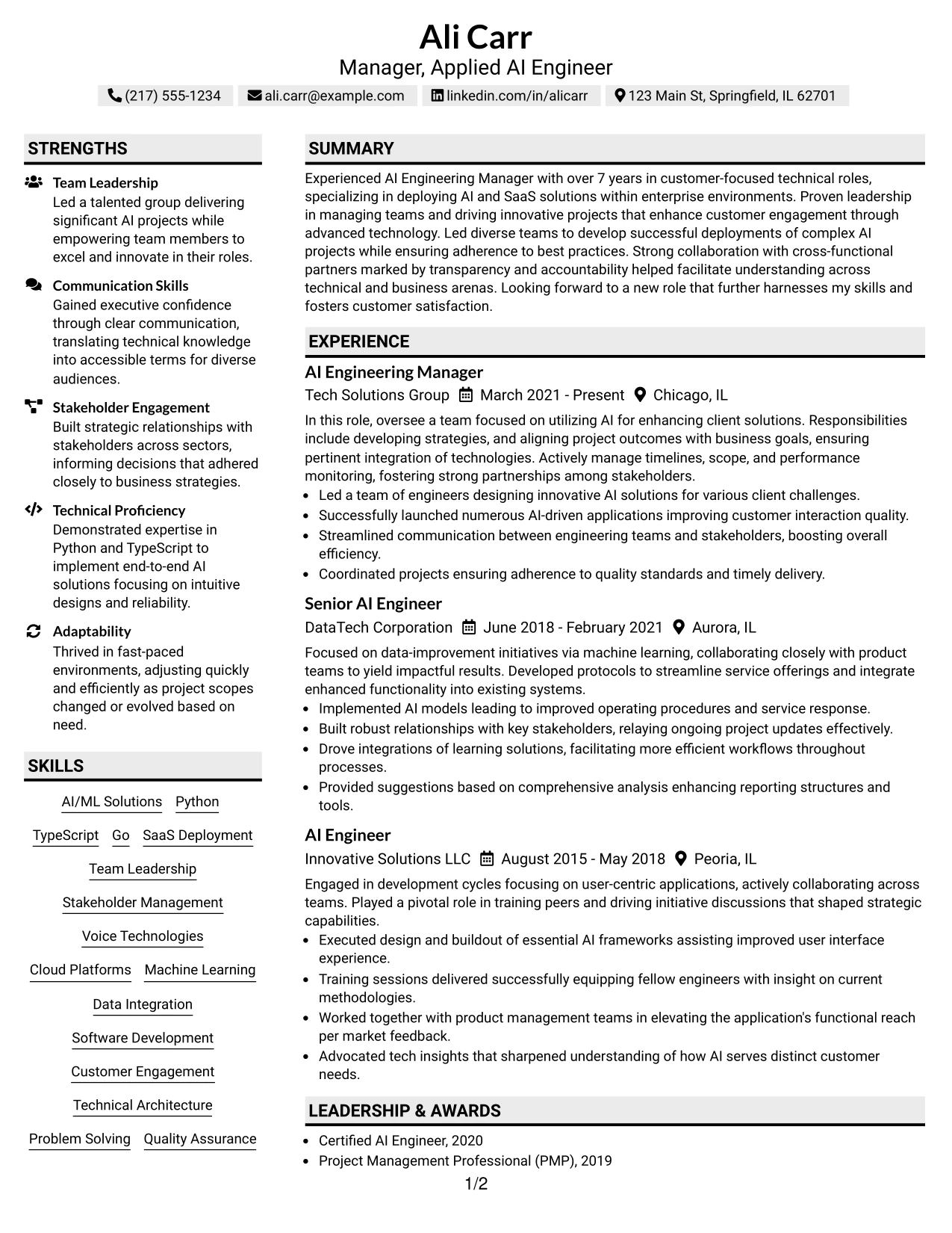 Resume Example Page 1