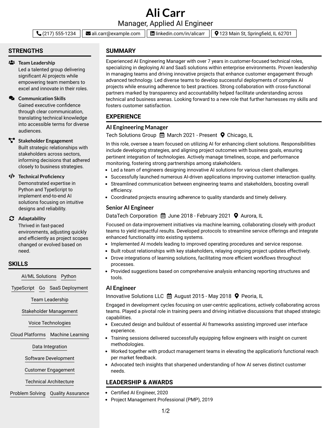Resume Example Page 1