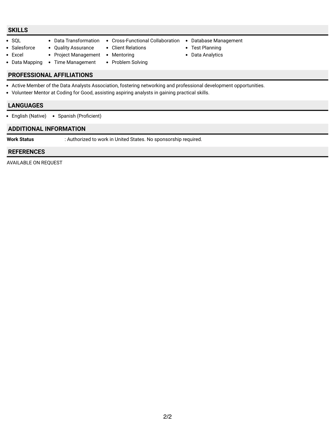 Resume Example Page 2