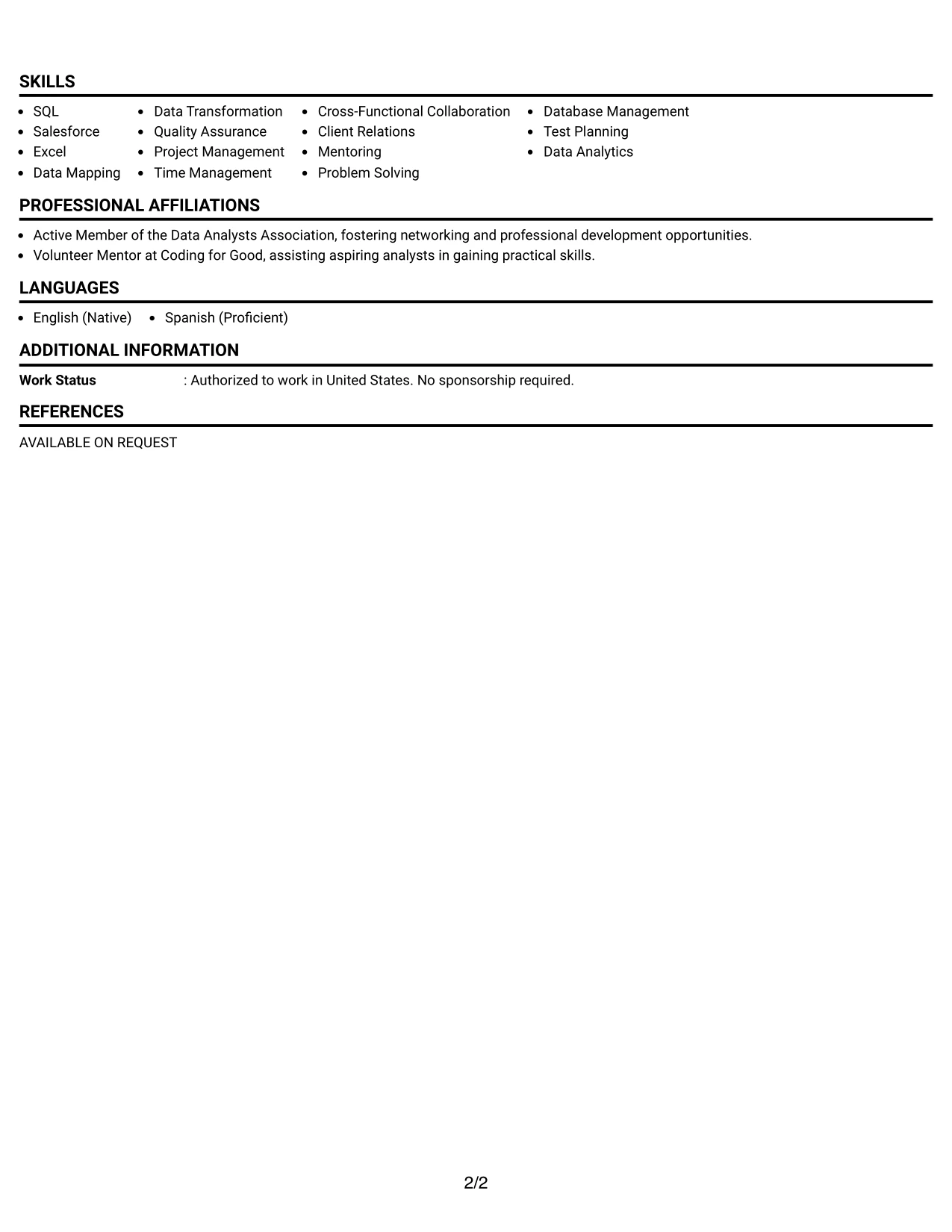 Resume Example Page 2