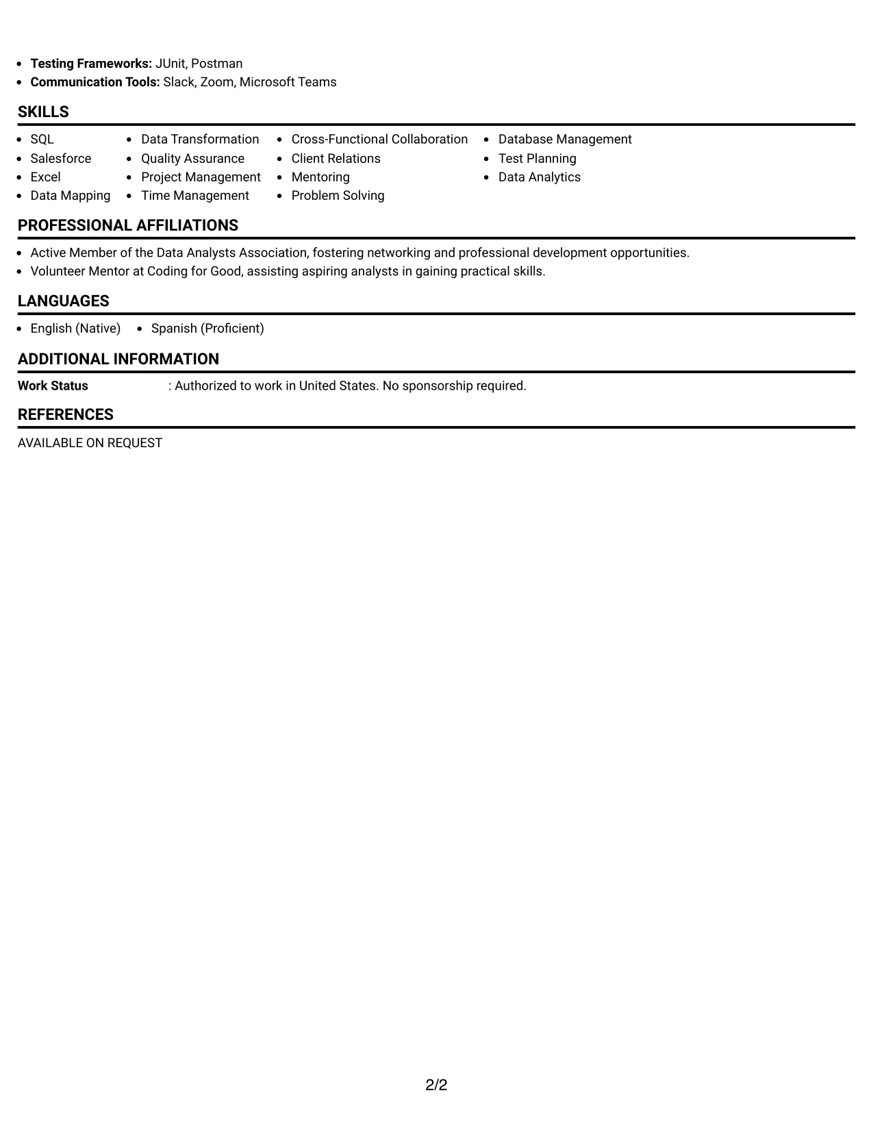 Resume Example Page 2