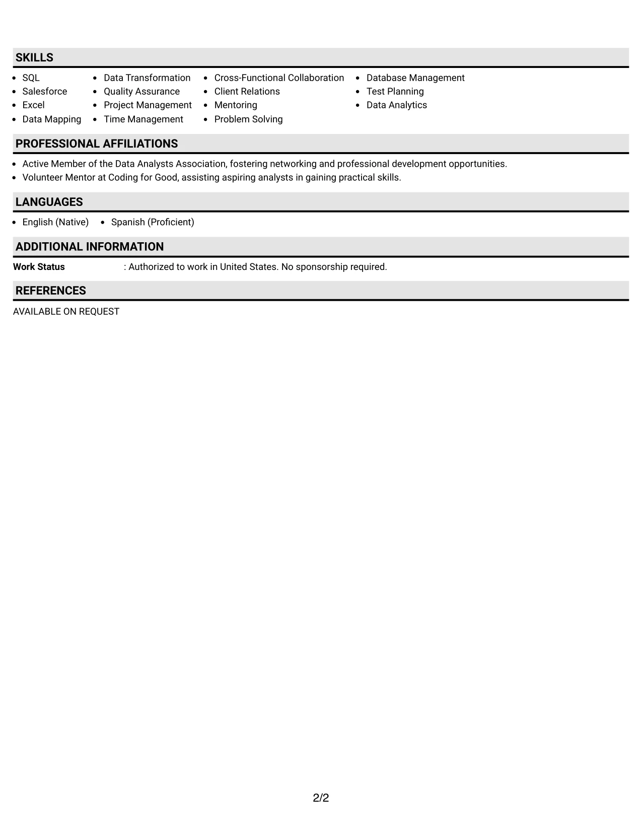 Resume Example Page 2