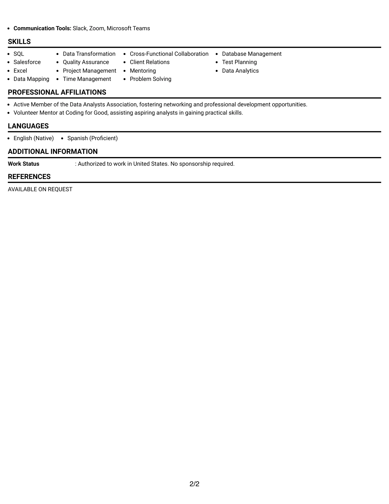 Resume Example Page 2