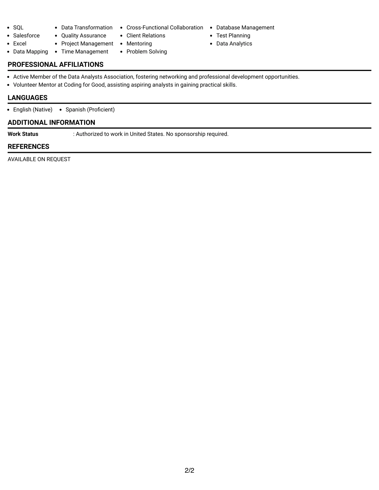 Resume Example Page 2