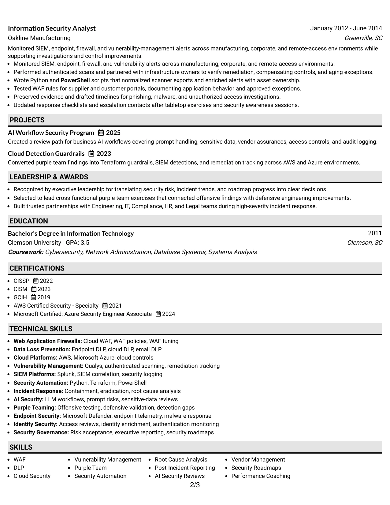 Resume Example Page 2