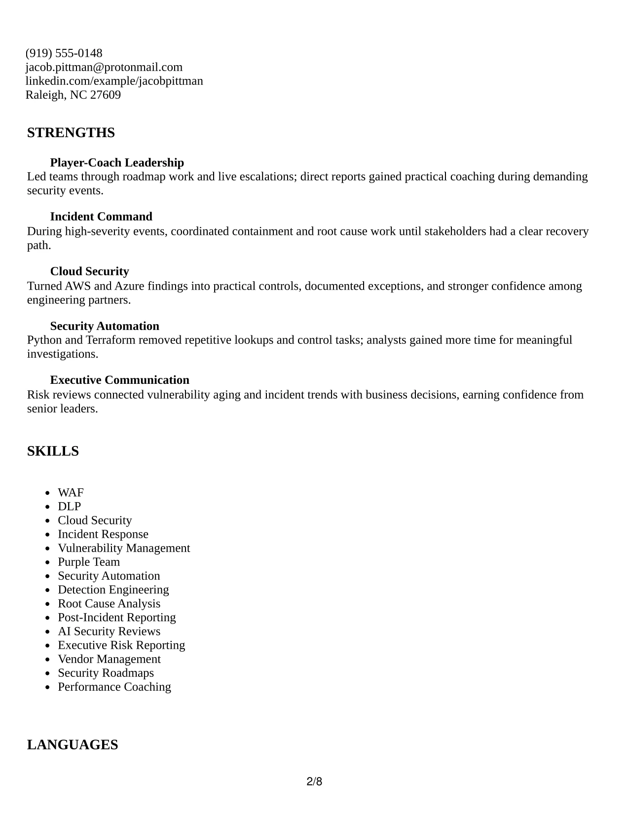 Resume Example Page 2