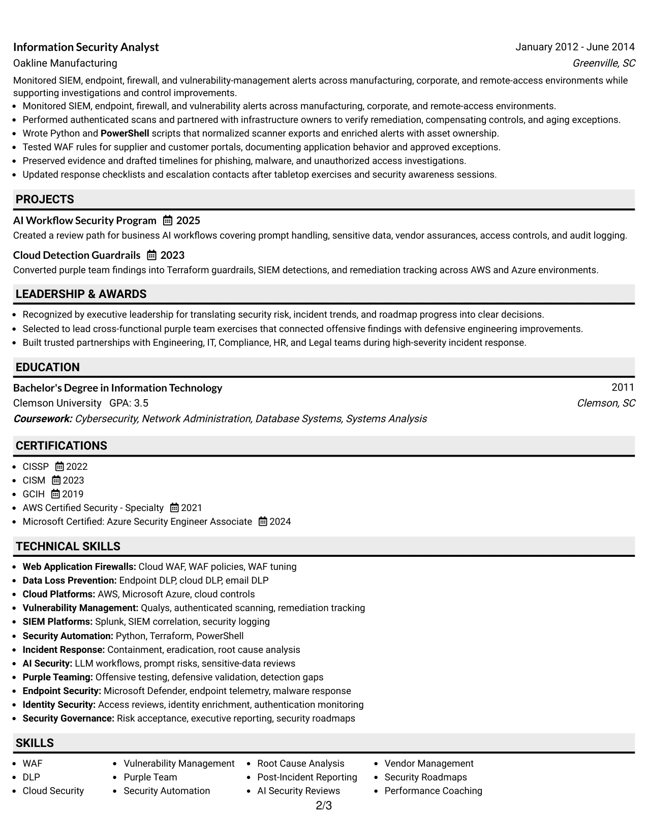 Resume Example Page 2