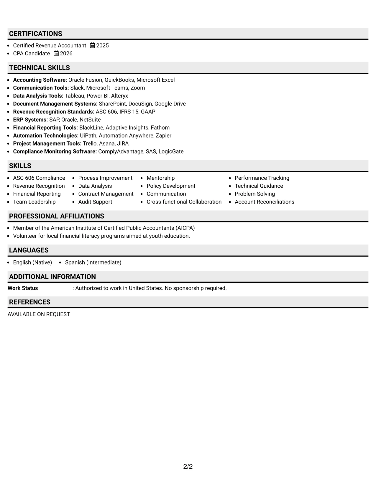 Resume Example Page 2