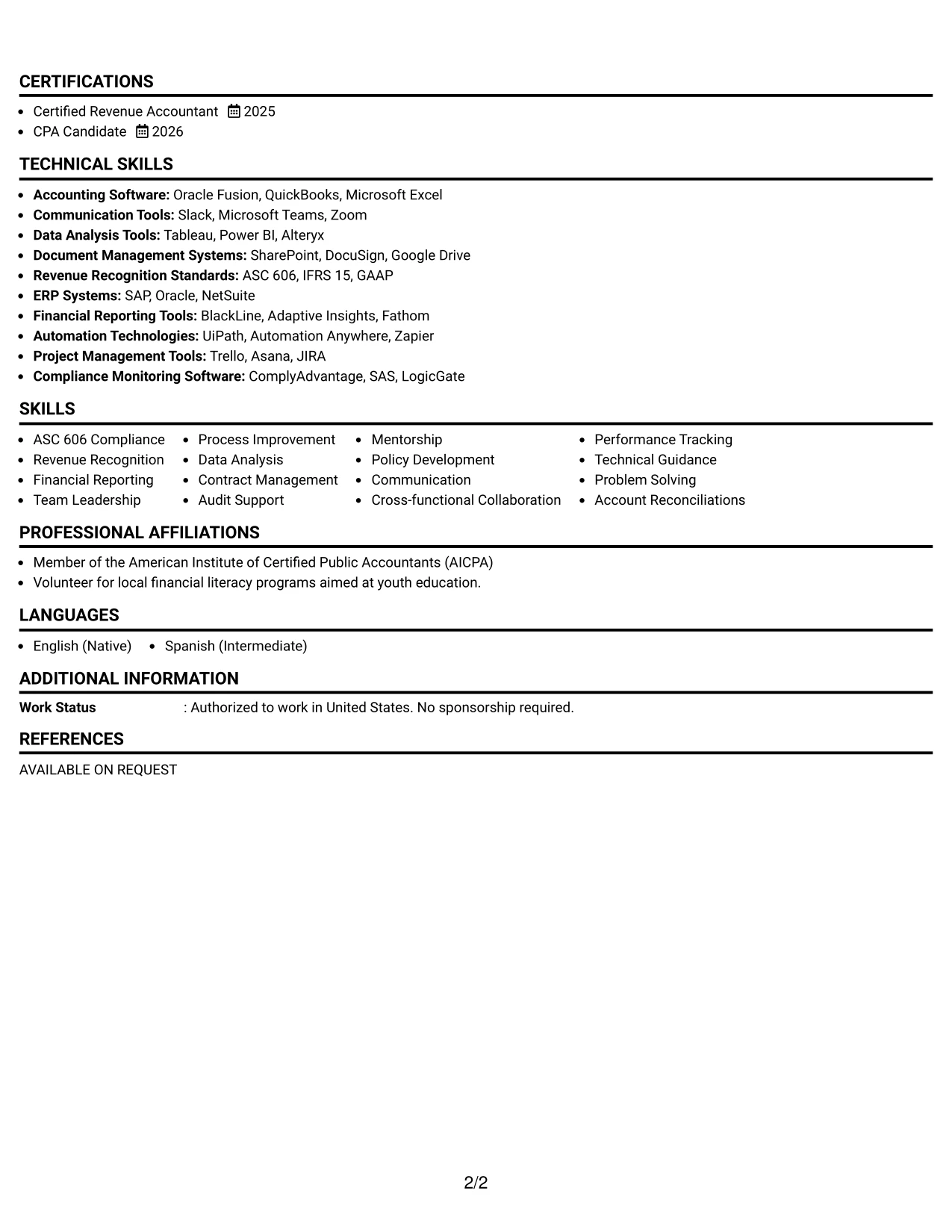 Resume Example Page 2